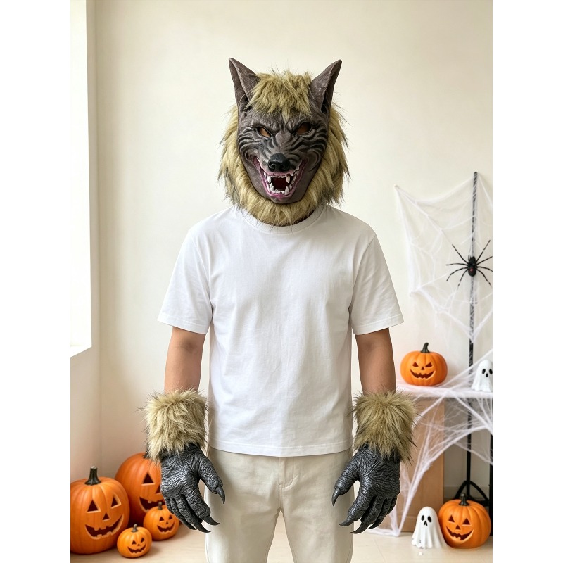 Formal Wear Gloves Men - ハロウィンウルフヘッドマスクとグローブセット、大人用アニマルロールプレイコスチュームアクセサリー、男性女性用パーティーファンシードレスアッププロップセット
