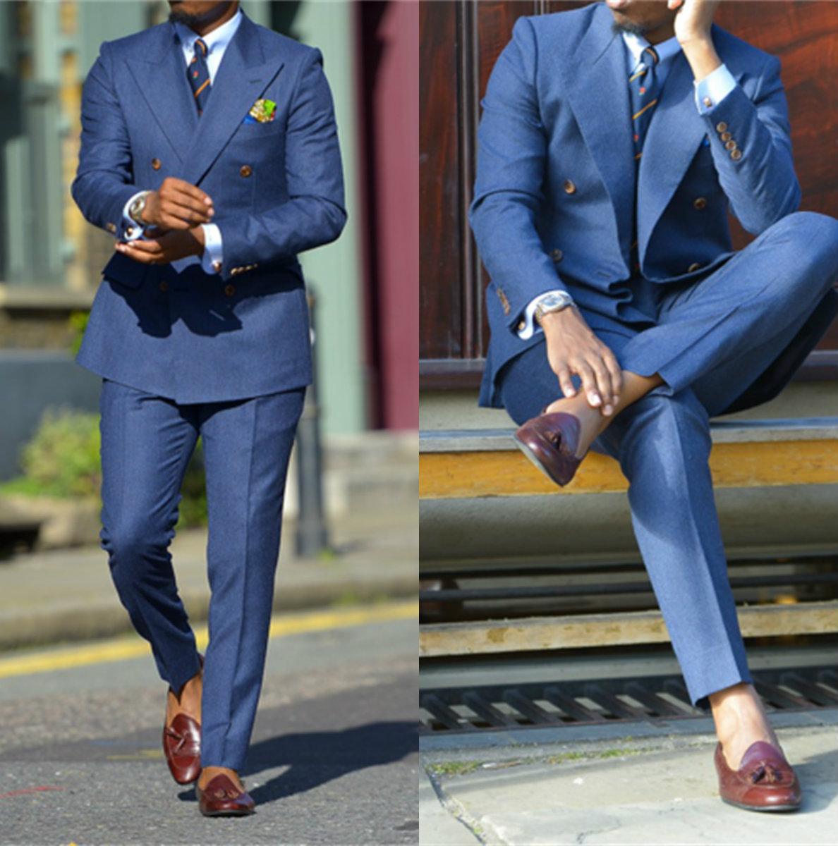 Formal Wear For Men In Wedding - ダークブルーのフォーマルメンズスーツ,2ピース,結び目付きラペル,結婚式の衣類,スーツ,メンズスーツジャケット