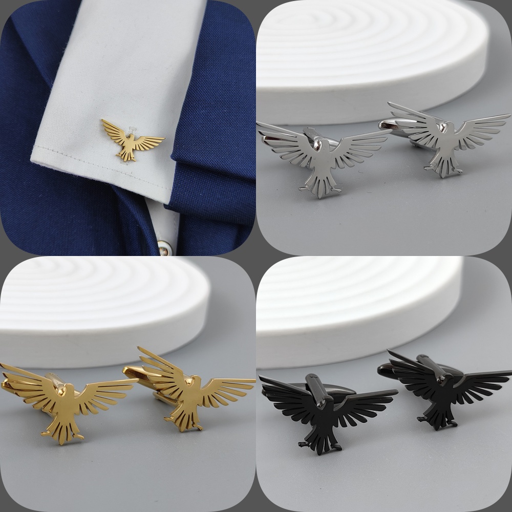 Men Formal Wear With Tie - 男性用フライングイーグルカフスボタン,金メッキ,黒のシャツ,メンズスーツアクセサリー,フォーマルウェア,316lステンレス鋼