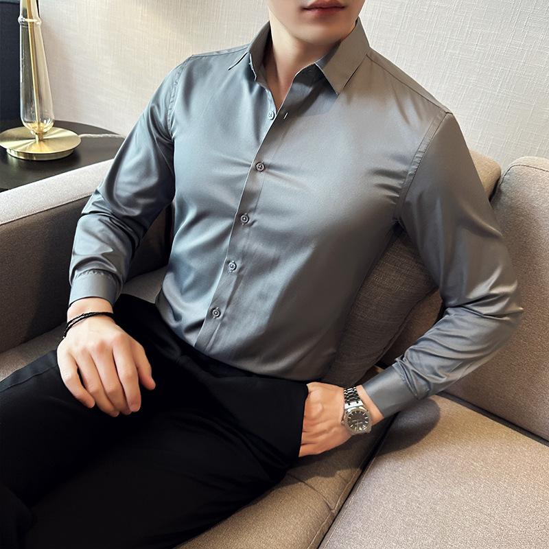 Men Formal Wear Shirts - 男性用のシームレスなシルクシャツ,カジュアル,長袖,白,伸縮性のあるなし,引き戸付きクロス,フォーマル