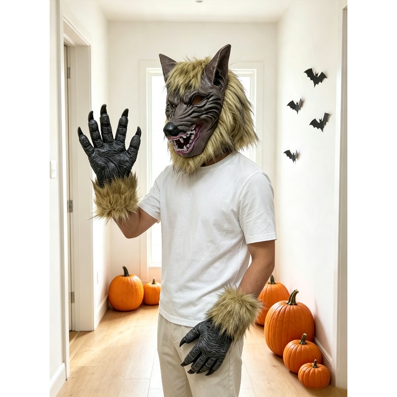 ハロウィンウルフヘッドマスクとグローブセット、大人用アニマル - Formal Wear Gloves Men のレビューと価格