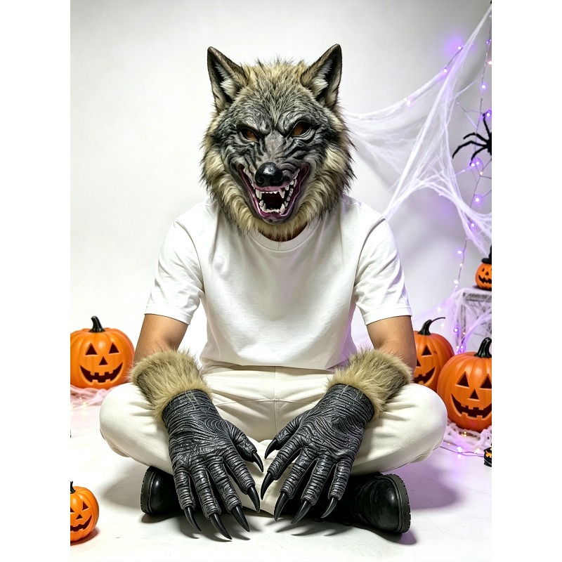 ハロウィンウルフヘッドマスクとグローブセット、大人用アニマル - Formal Wear Gloves Men のレビューと価格