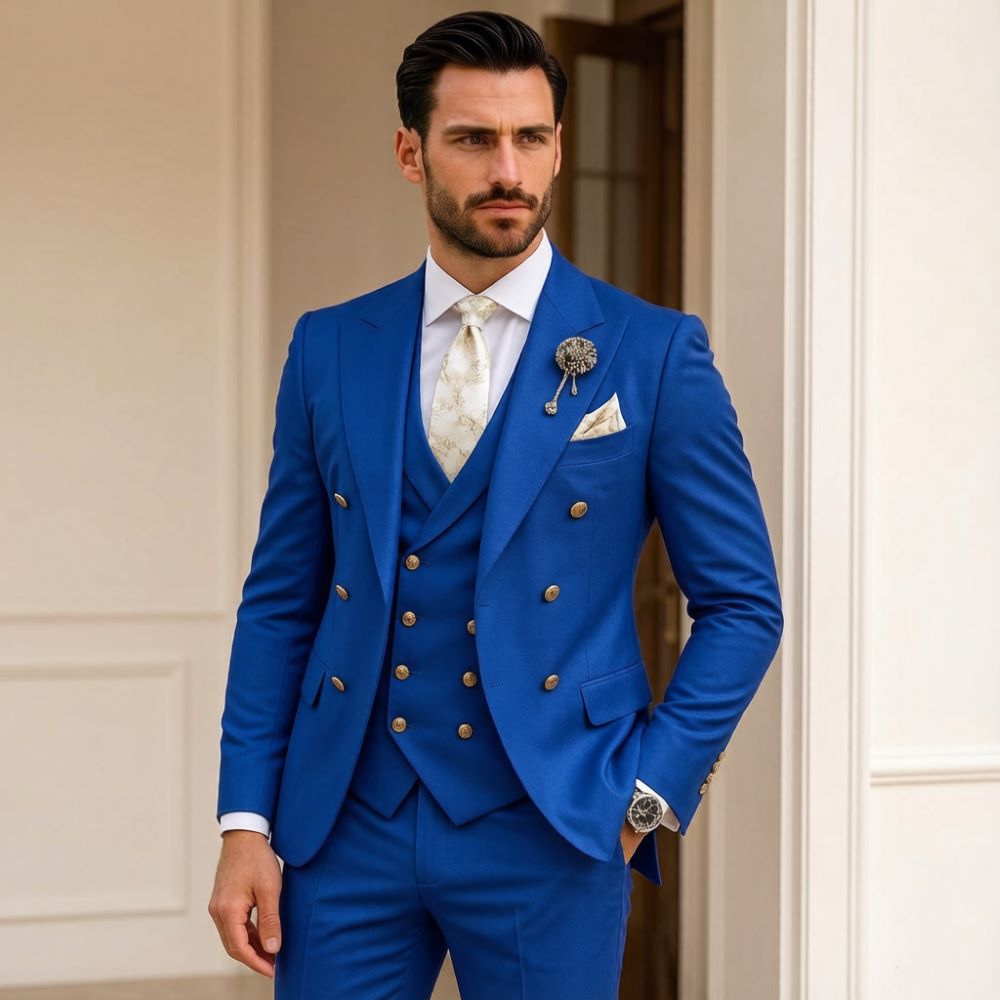 メンズアイボリーウェディングスーツスリムフィット3ピースダブ - Formal Wear For Men In Wedding のレビューと価格