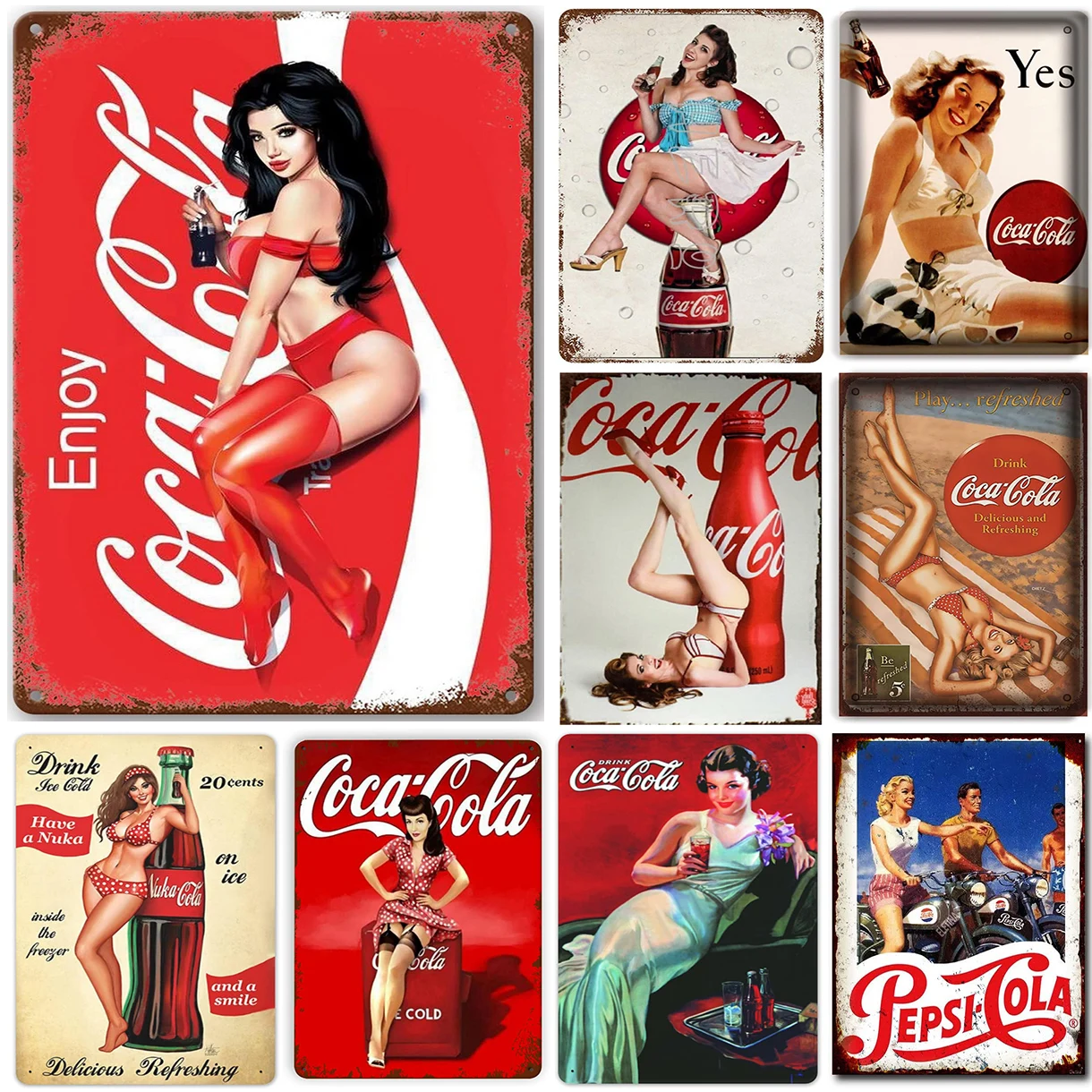 レトロな「ヴィンテージソーダ＆ピンアップ」ブリキ看板、オール - Tuxedo Lapel Pin のレビューと価格