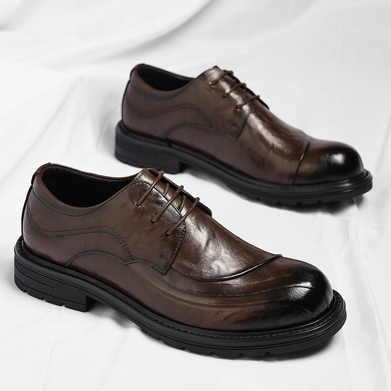 ブラウンの艶出し本革レースアップチャンキーソールフォーマルビ - Formal Wear For Men In Wedding のレビューと価格