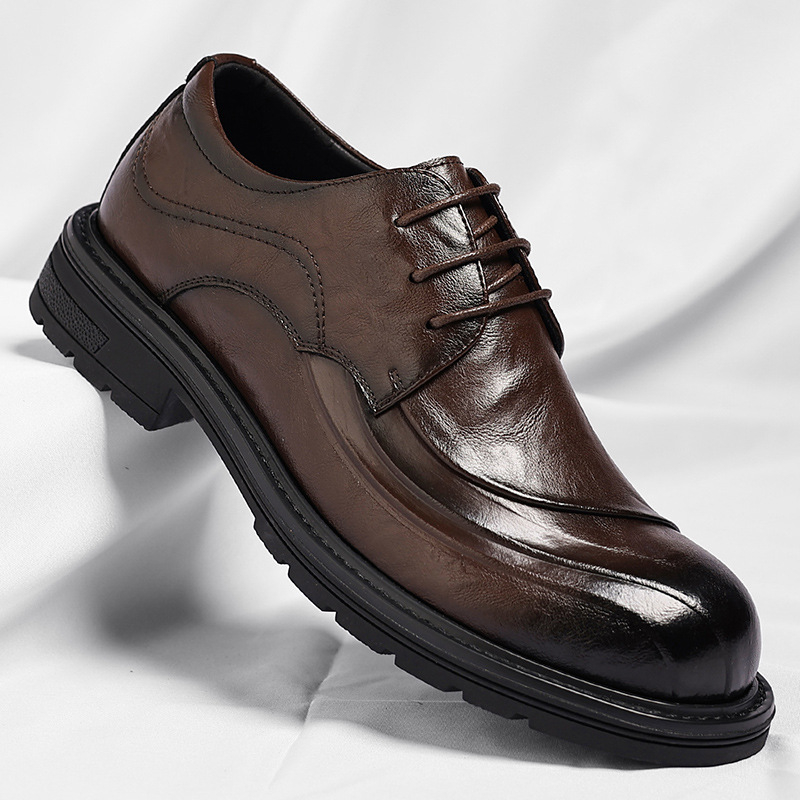 ブラウンの艶出し本革レースアップチャンキーソールフォーマルビ - Formal Wear For Men In Wedding のレビューと価格