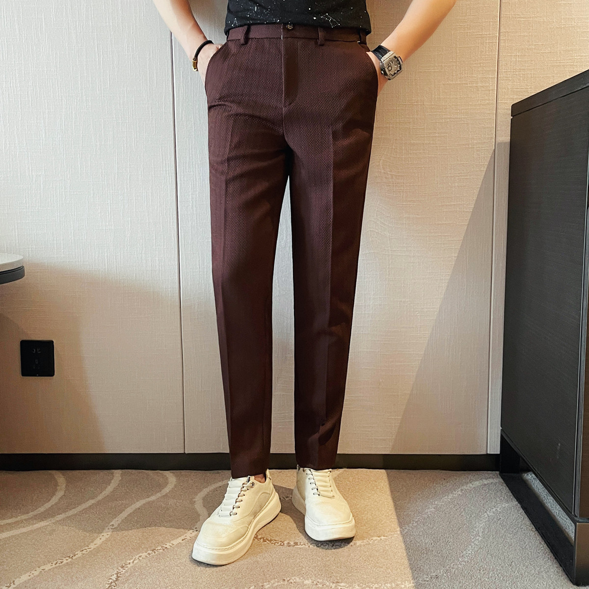 2025 春夏の新メンズ薄いストライプカジュアルパンツファッ - Men'S Formal Wear Rental のレビューと価格