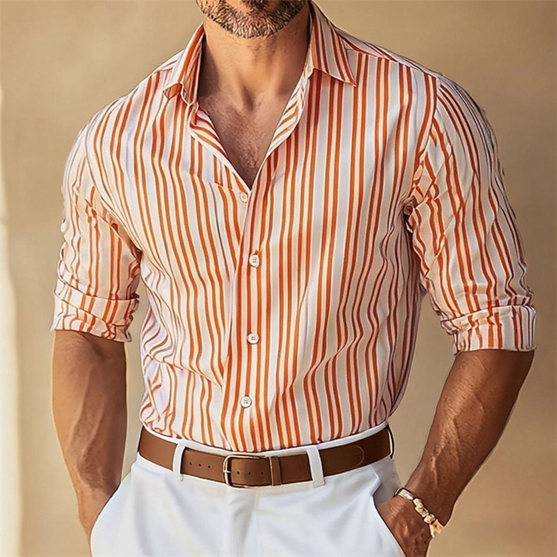 10色展開 メンズフォーマル ラペルボタンダウン ストライプ - Men Formal Wear Shirts のレビューと価格