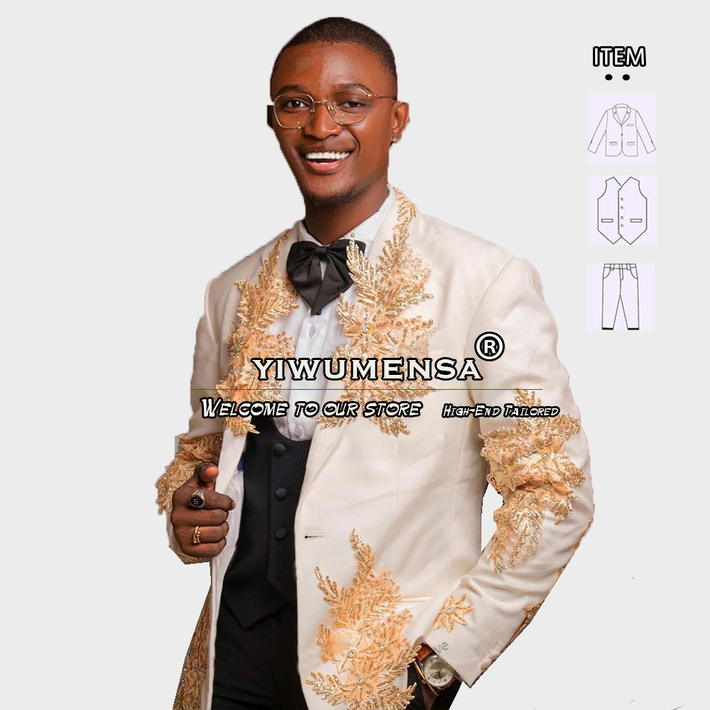 カスタマイズされた 3 ピーススーツ男性フォーマル新郎着用結 - Formal Wear For Men In Wedding のレビューと価格