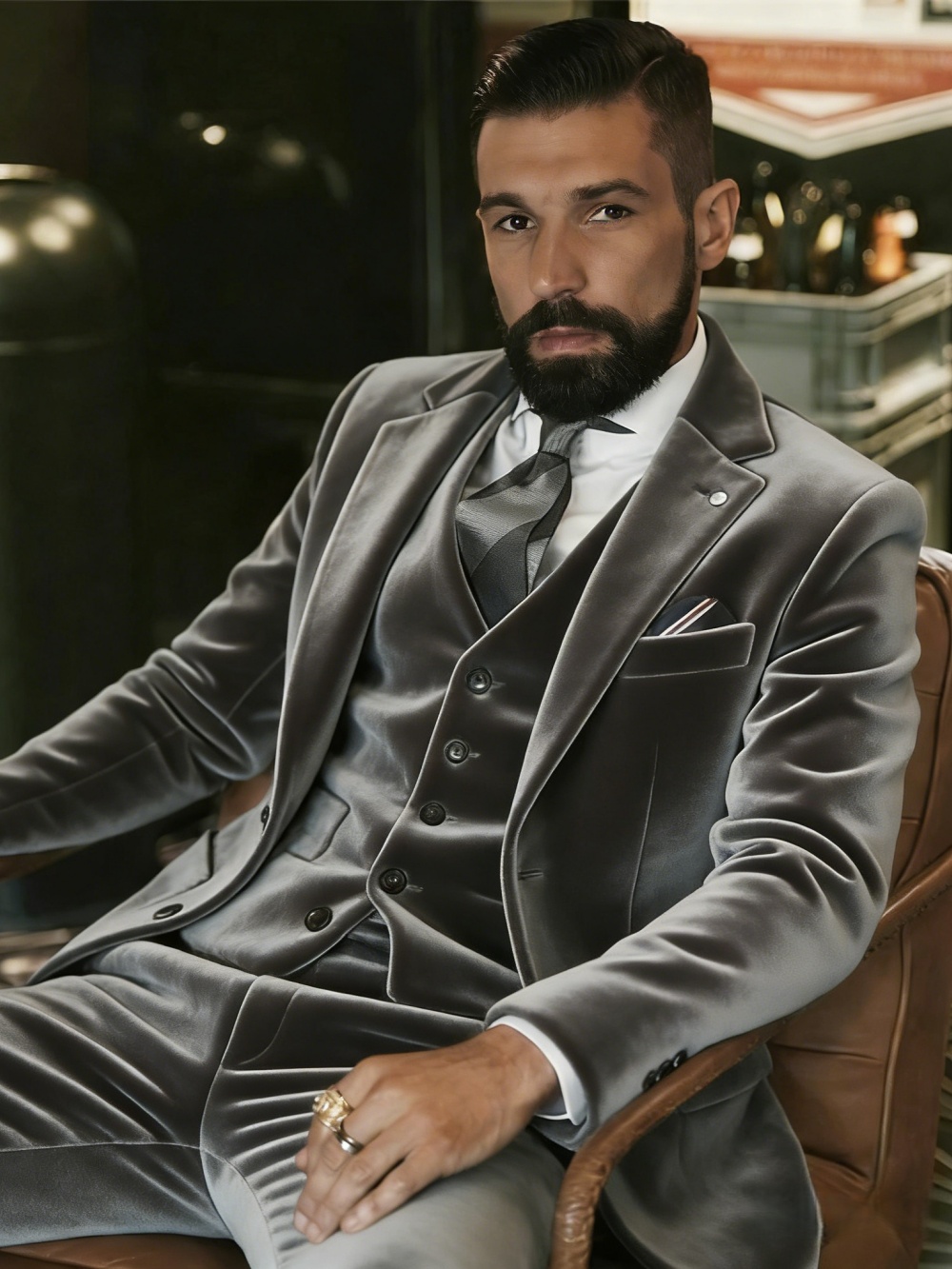 メンズベルベットスーツ3ピースダンスプロムウェアノッチドラペ - Formal Wear For Men In Wedding のレビューと価格