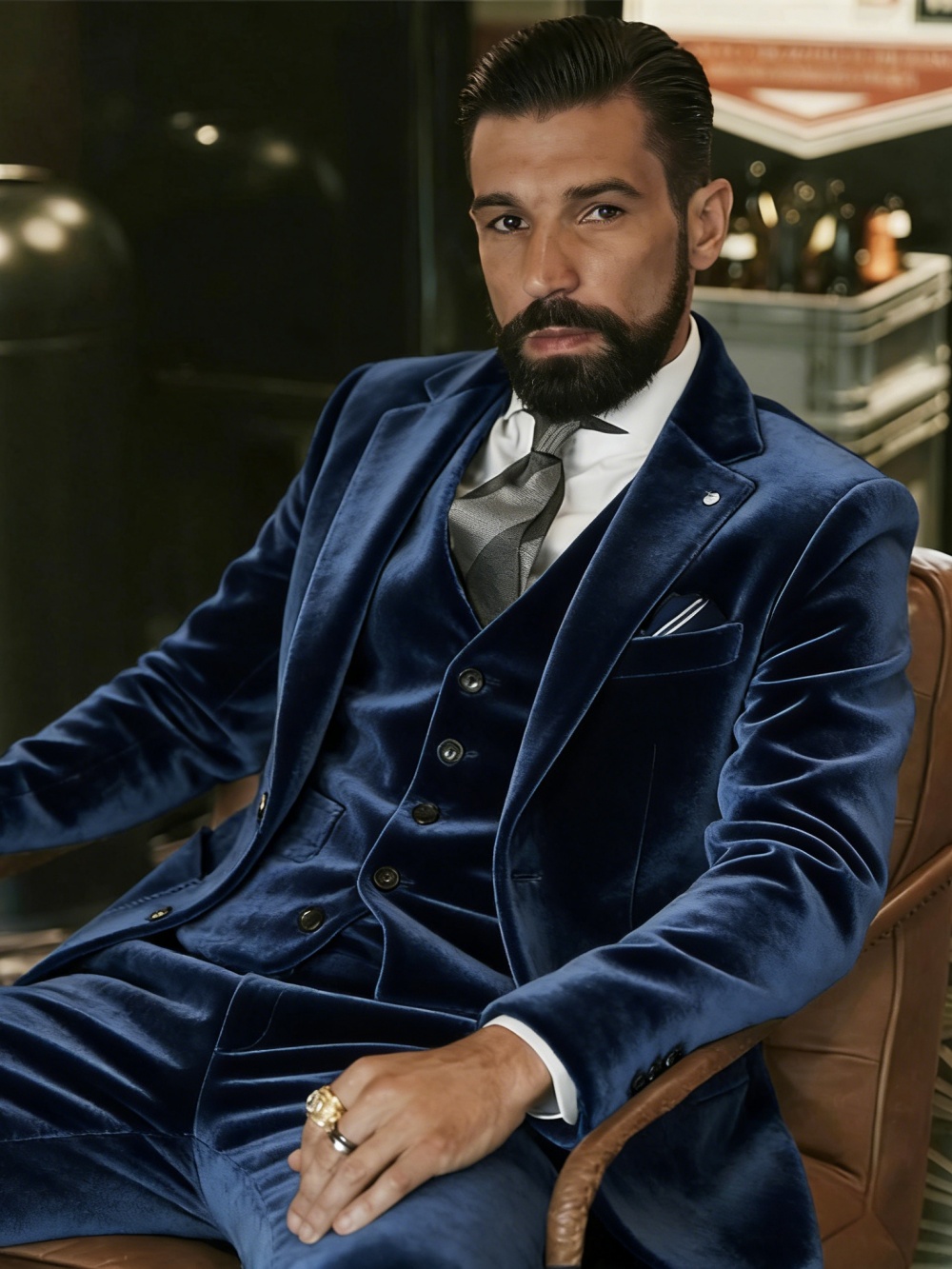 メンズベルベットスーツ3ピースダンスプロムウェアノッチドラペ - Formal Wear For Men In Wedding のレビューと価格